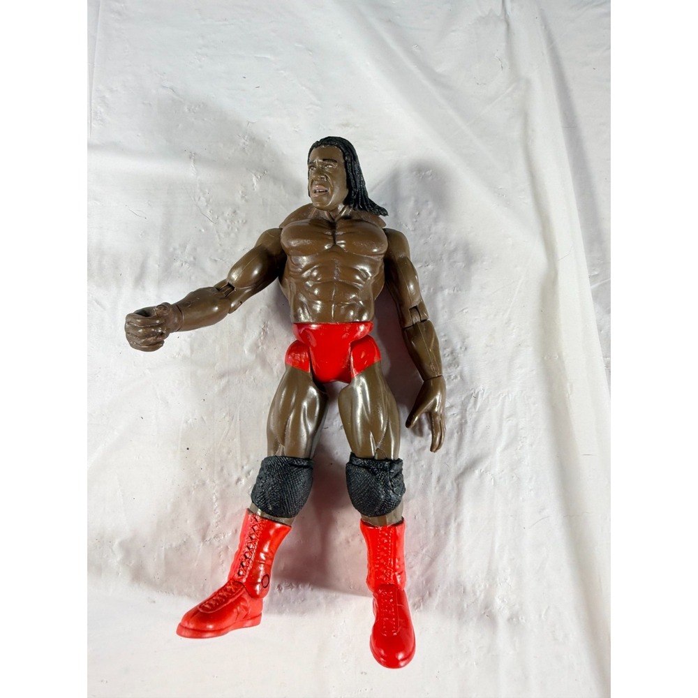 Vintage Jakks 1999 WWE Booker T Wrestler Action Figure Red Shorts Boots 7in
